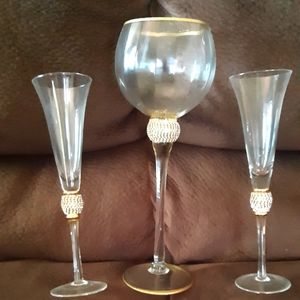 2 wine Flutes and a goblet glass